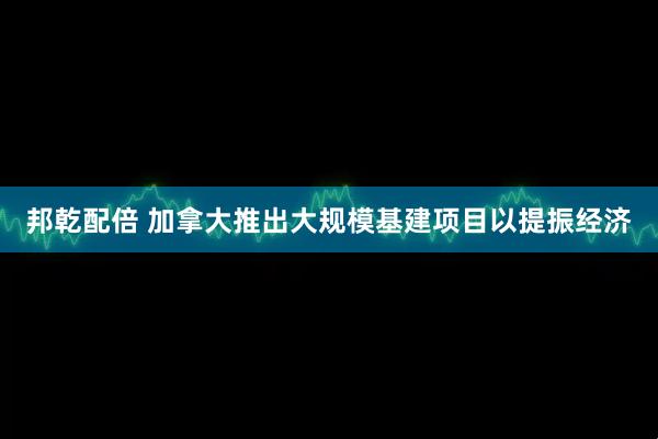 邦乾配倍 加拿大推出大规模基建项目以提振经济